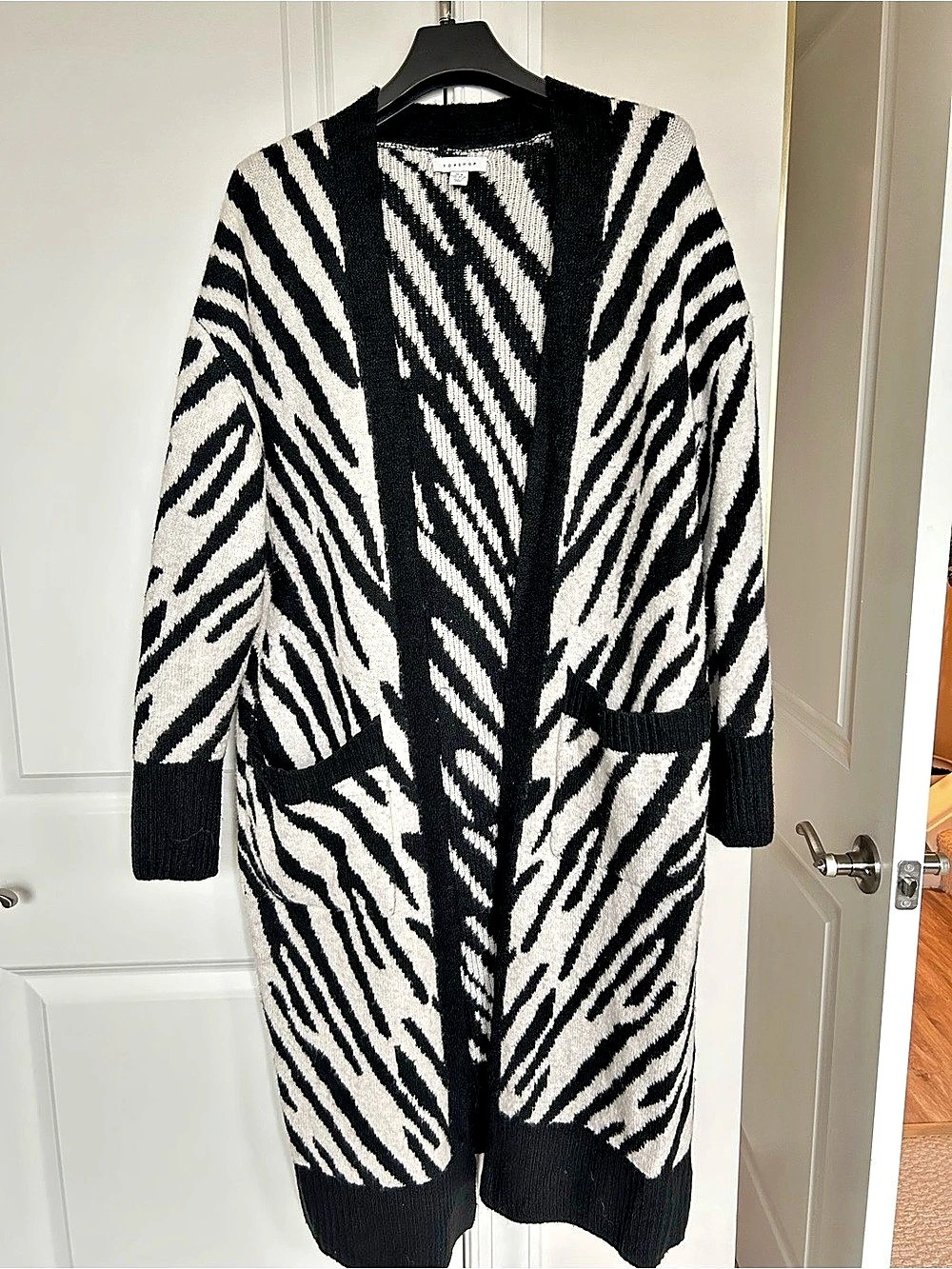 Topshop Zebra Print Longline Cardigan Black & White Medium